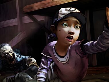Clementine being chased by a zombie in The Walking Dead by Telltale Games.