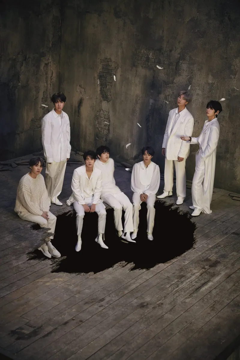 BTS present themselves as perfect white swans in this photo.