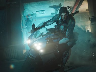 Warframe 1999: Arthur Nighingale on his motorcycle