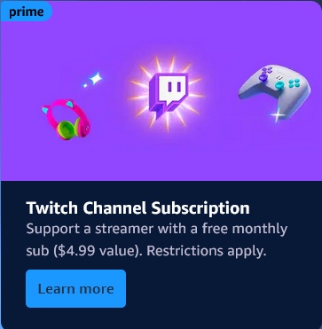 Amazon advertising free Twitch subscription