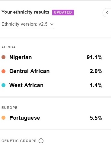 MyHeritage v2.5 ethnicity results