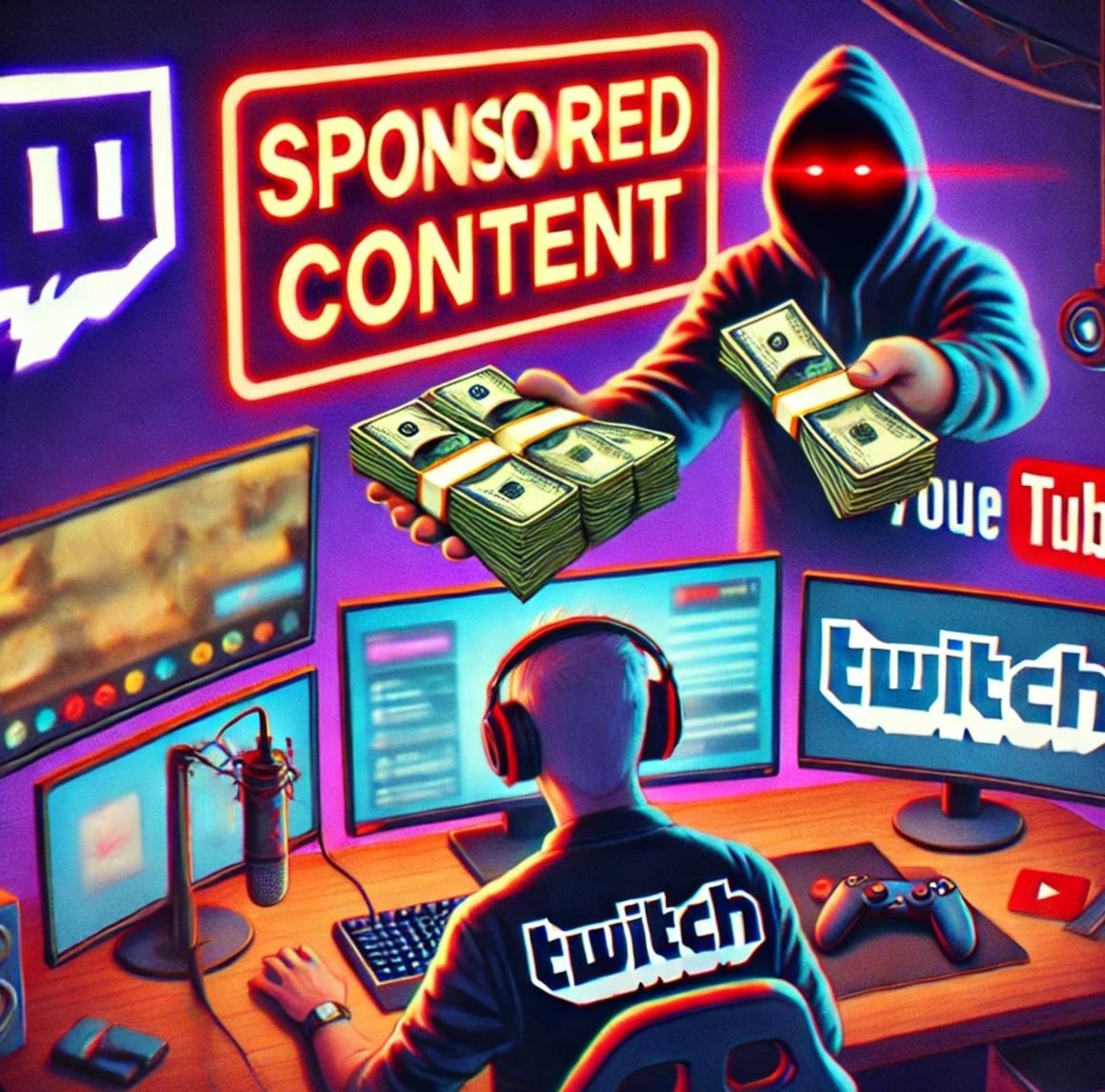 Gamer surrounded by sponsored content