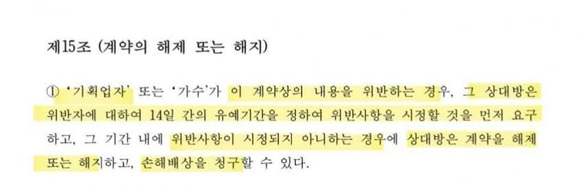 Article 15 of NewJean's contract