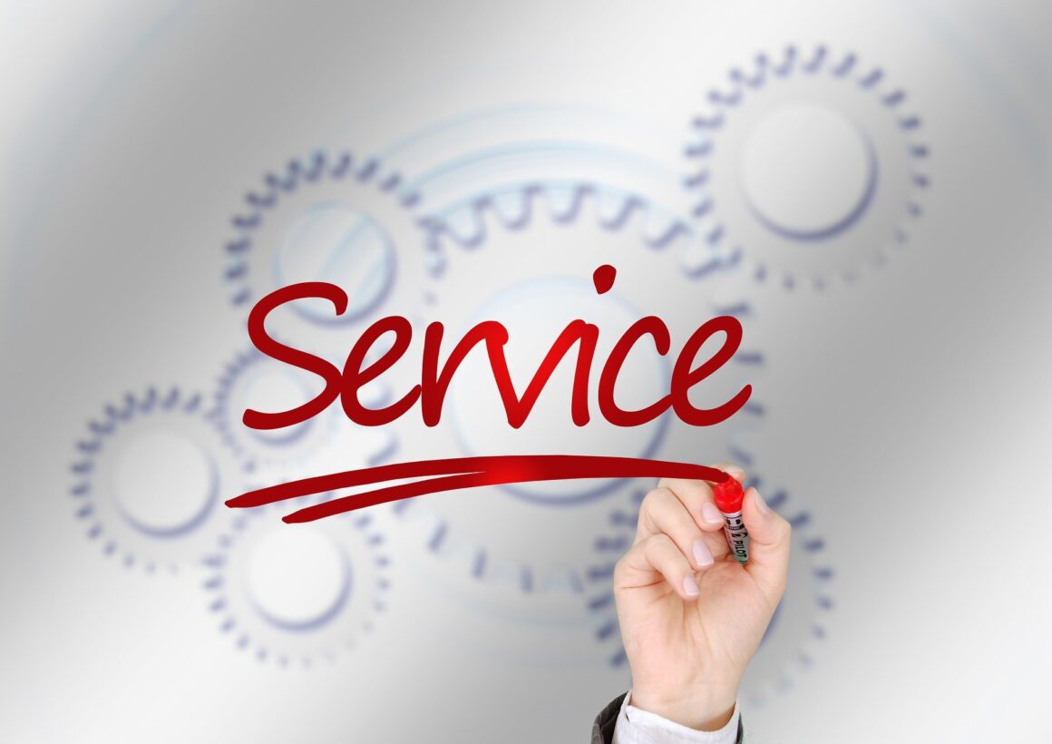 The word Service with gears behind it