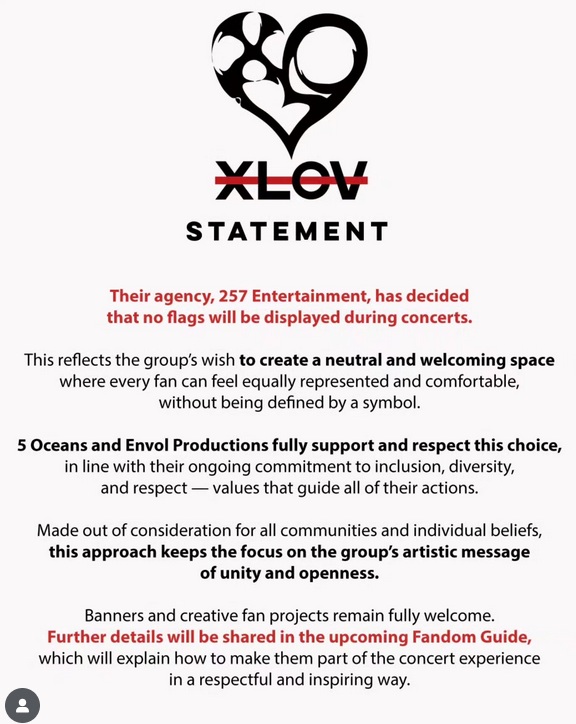 XLOV statement about pride flags at concerts.