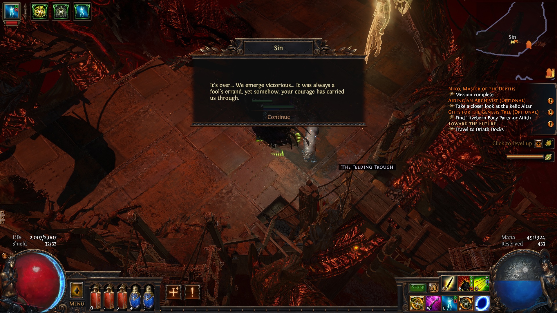 Sin congratulates the player for killing Kitava.