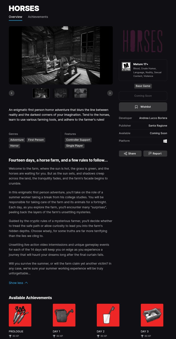 Horses listing on Epic Games