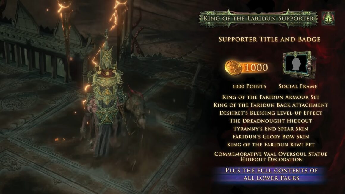 Path of Exile 2 King of Faridun $1000 supporter pack details