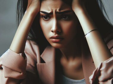 a woman looking worried