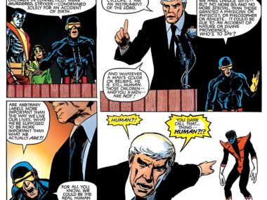 the X-Men confronting Reverend Stryker in God Loves, Man Kills
