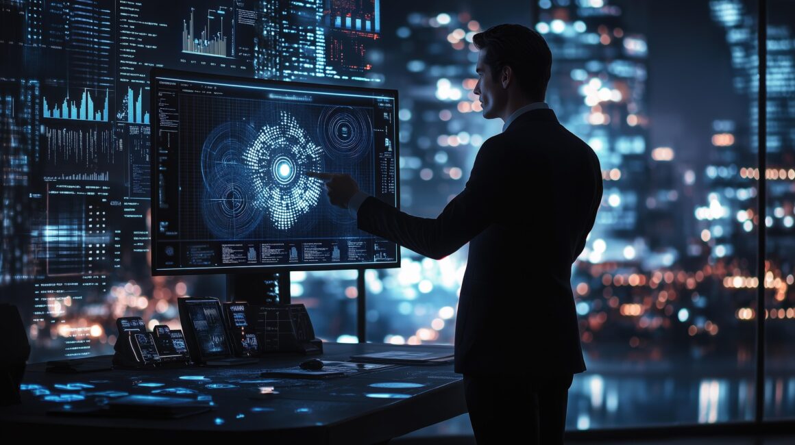 A human using computer and AI tools