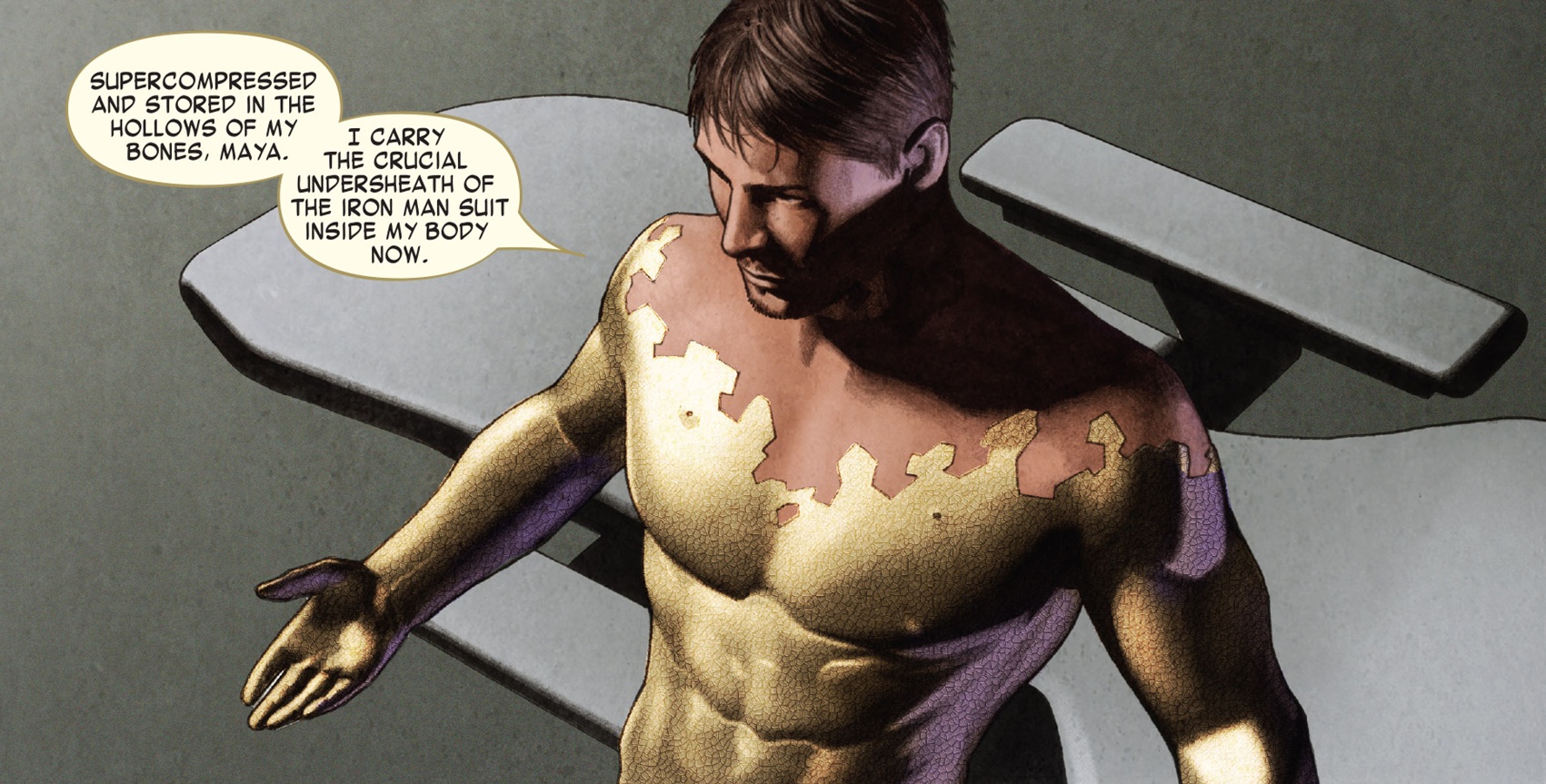 Tony Stark talking about how Extremis changed his body.