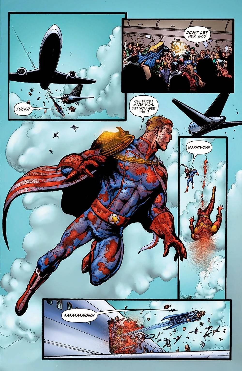Homelander and the plane from The Boys comic.