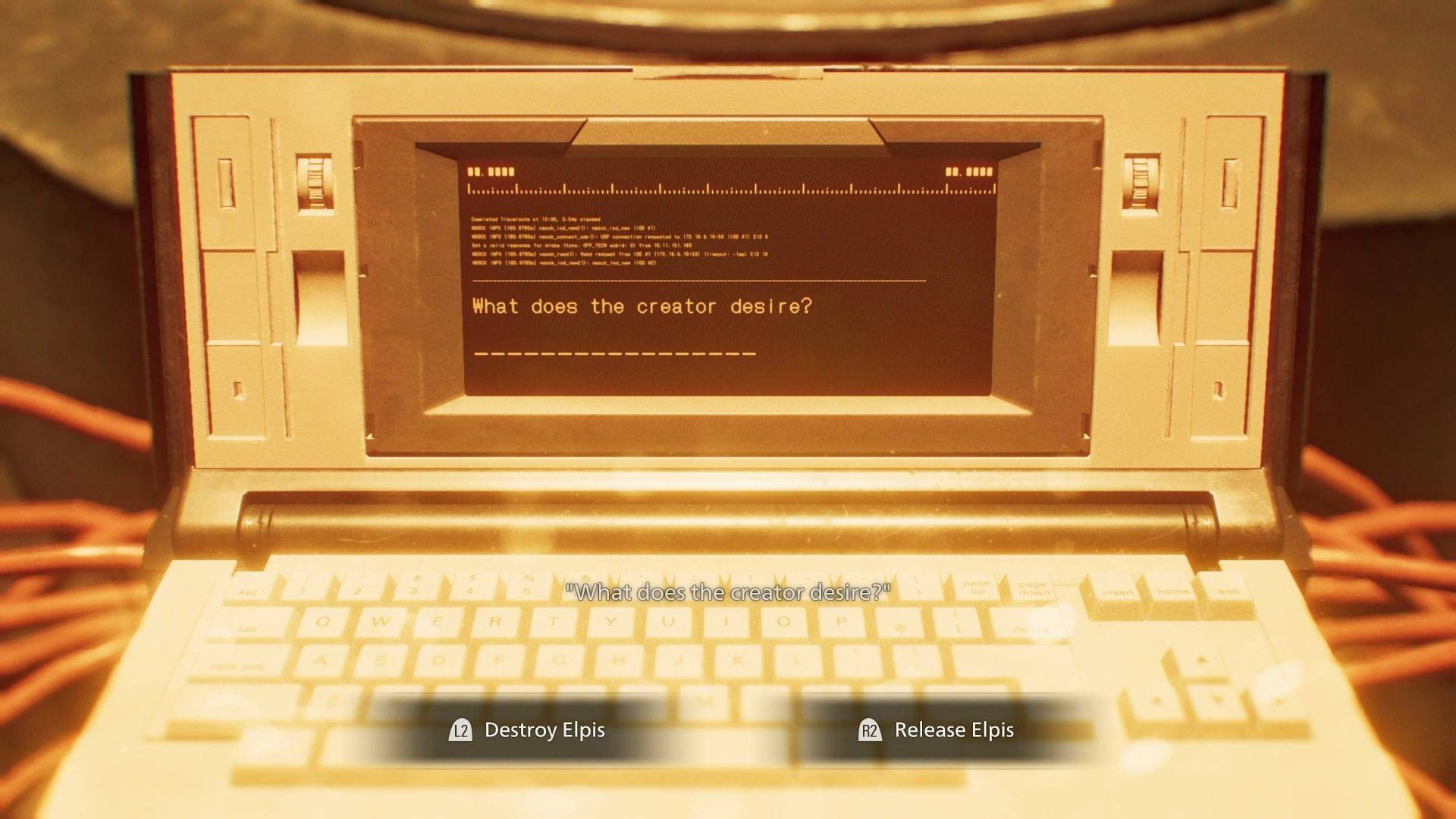 The console where you have to decide if you should destroy or release Eplis. 