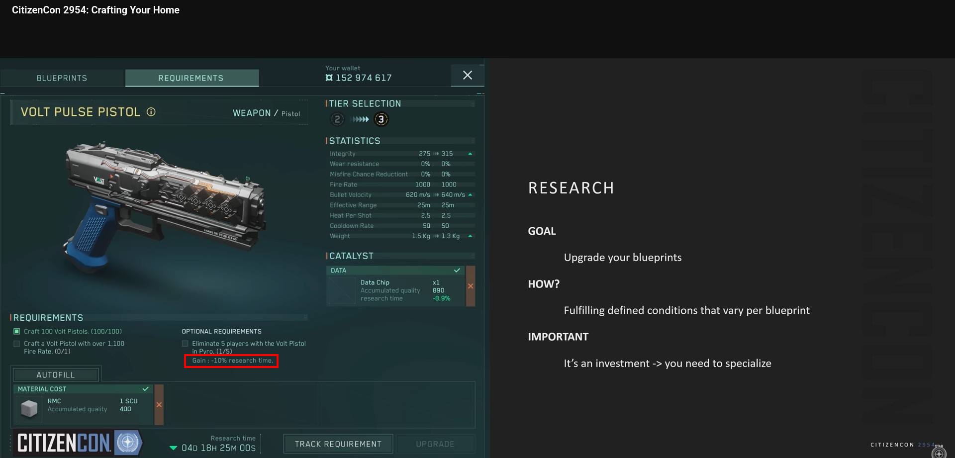 stats on crafting a gun in Star Citizen