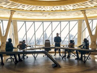 The Seven in Vought’s meeting room from The Boys