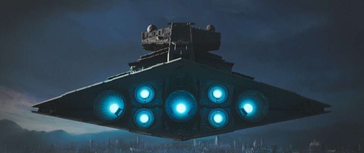 an Imperial Star Destroyer flying over Janix