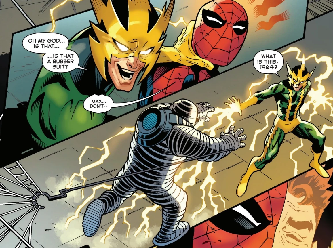 Spider-Man working with Damage Control to defeat Electro in issue #34