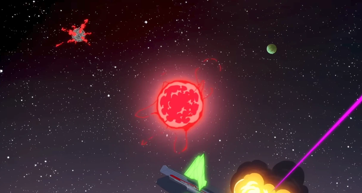 Apokolips on the top left (the planet with the fire pits) from My Adventures with Superman 
