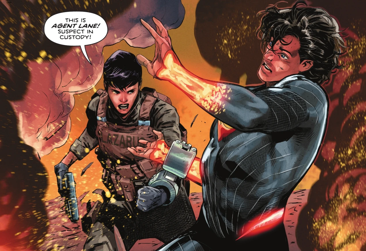 Lois and Superman handcuffed together
