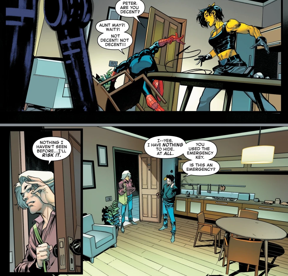 May surprises Peter with a visit in in Amazing Spider-Man #35