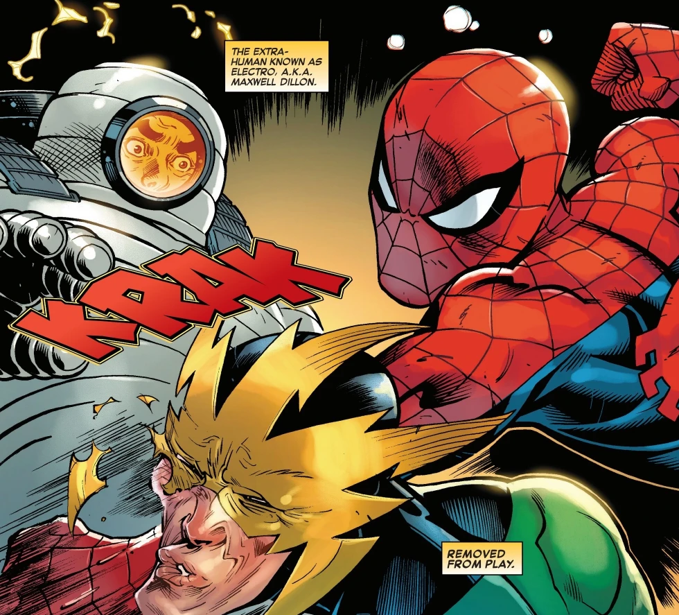 Spider-Man hitting Electro very hard in issue #34