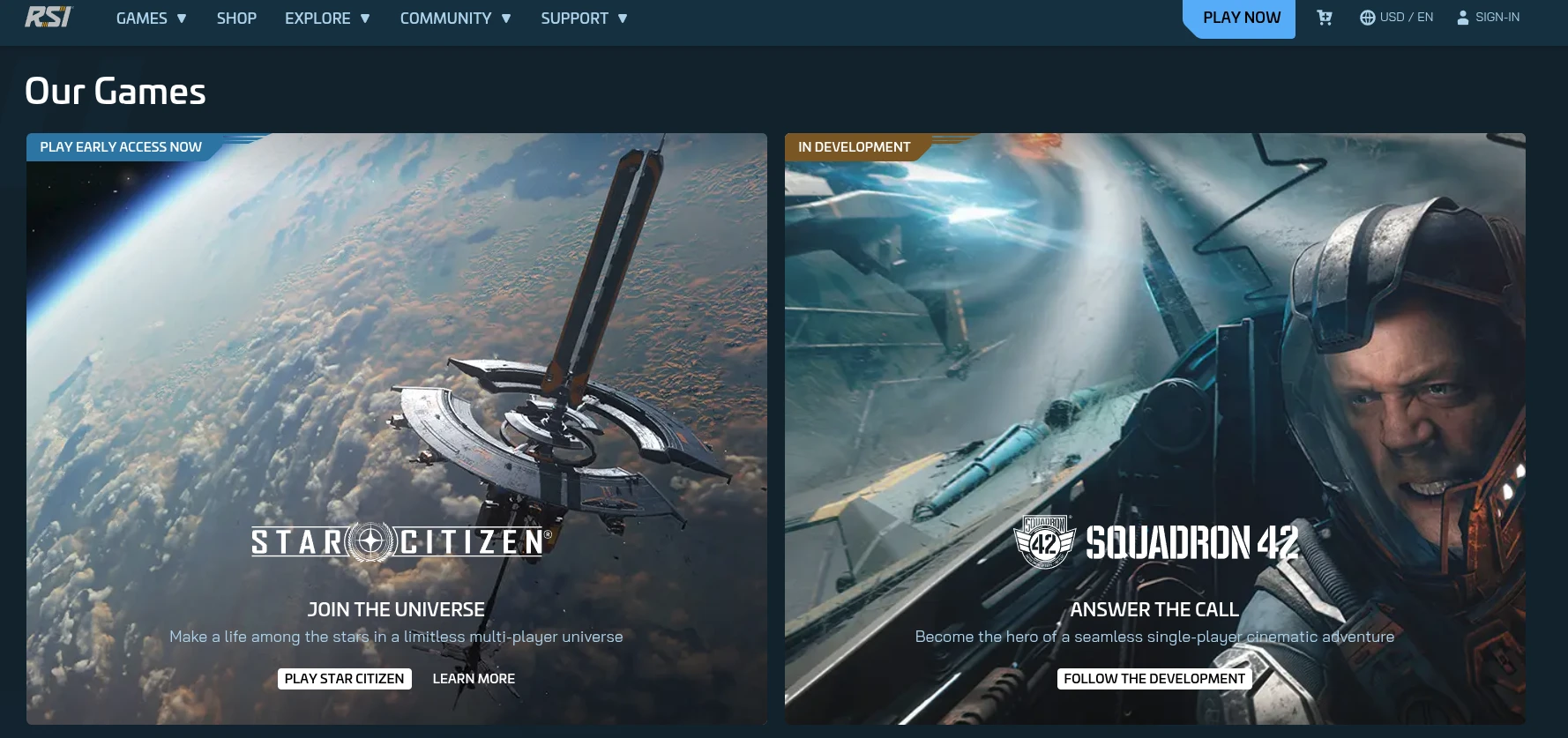 Star Citizen front page