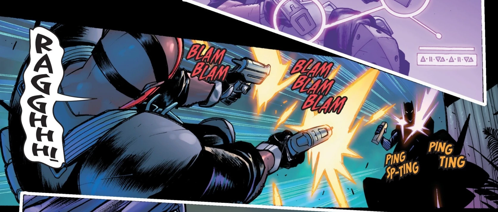 Black Panther fighting the Liberator from Black Panther & Namor: Doomed #1