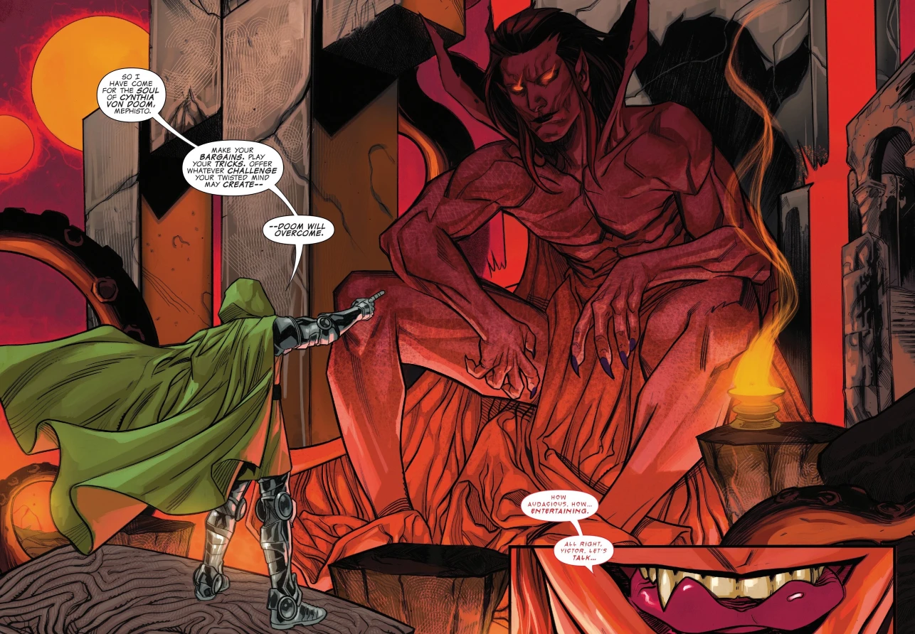 Doom talking to Mephisto in Challenges of Doom: Spiderman