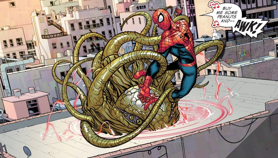 Doom's tentacle monster grabs Spider-Man in Challenges of Doom: Spiderman