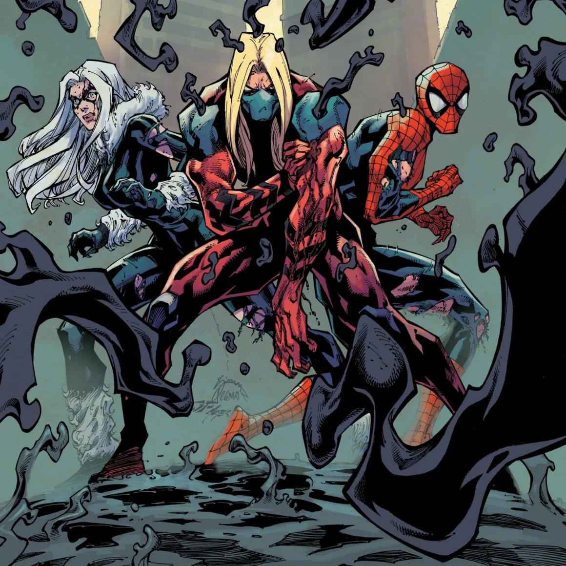 Black Cat, Dylan Brock in the center and Spider-Man