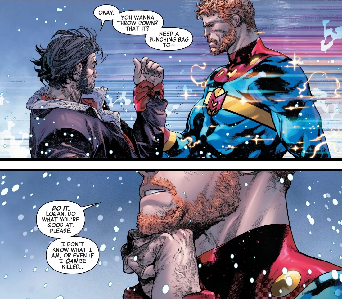 Colton pleads with Logan to end his life in Avengers: Armageddon #5