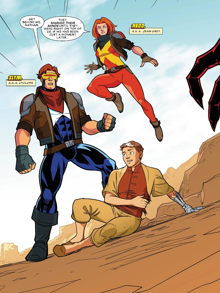 Cyclops and Jean Grey protect their son Nathan