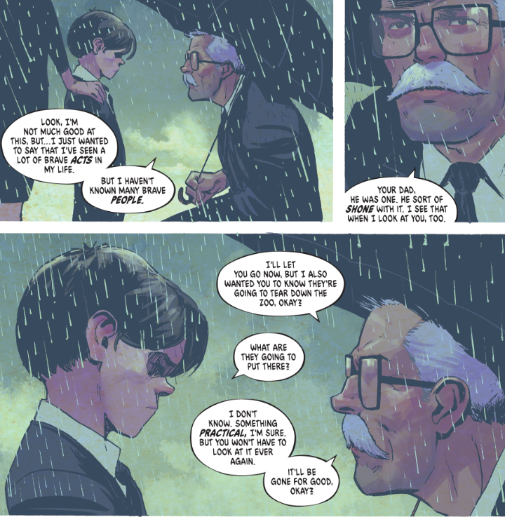 Jim speaking with Bruce during his father's funeral