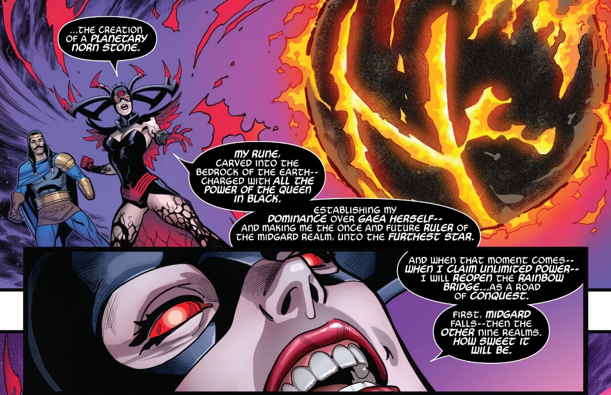 Hela explains her plans to The in Queen in Black #2