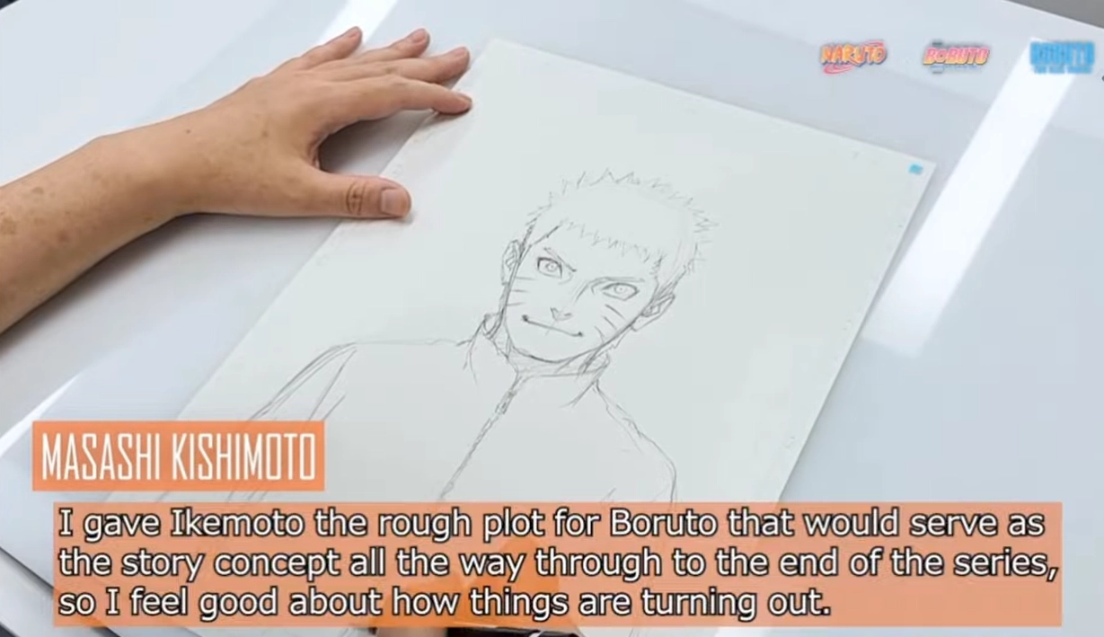 Screenshot from an interview where Masashi Kishimoto talks about his involvement in Boruto
