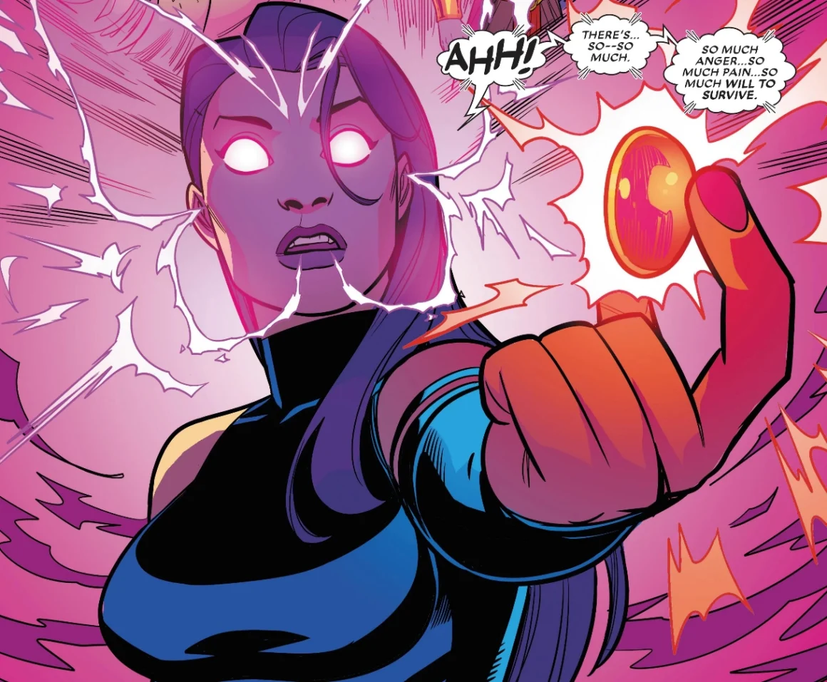 Psylocke’s visions as she scans Ozymandias's opal