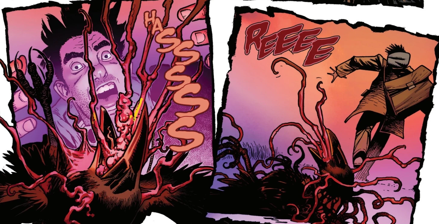 Reed visions the bird having tentacles in Midnight: Fantastic Four #1