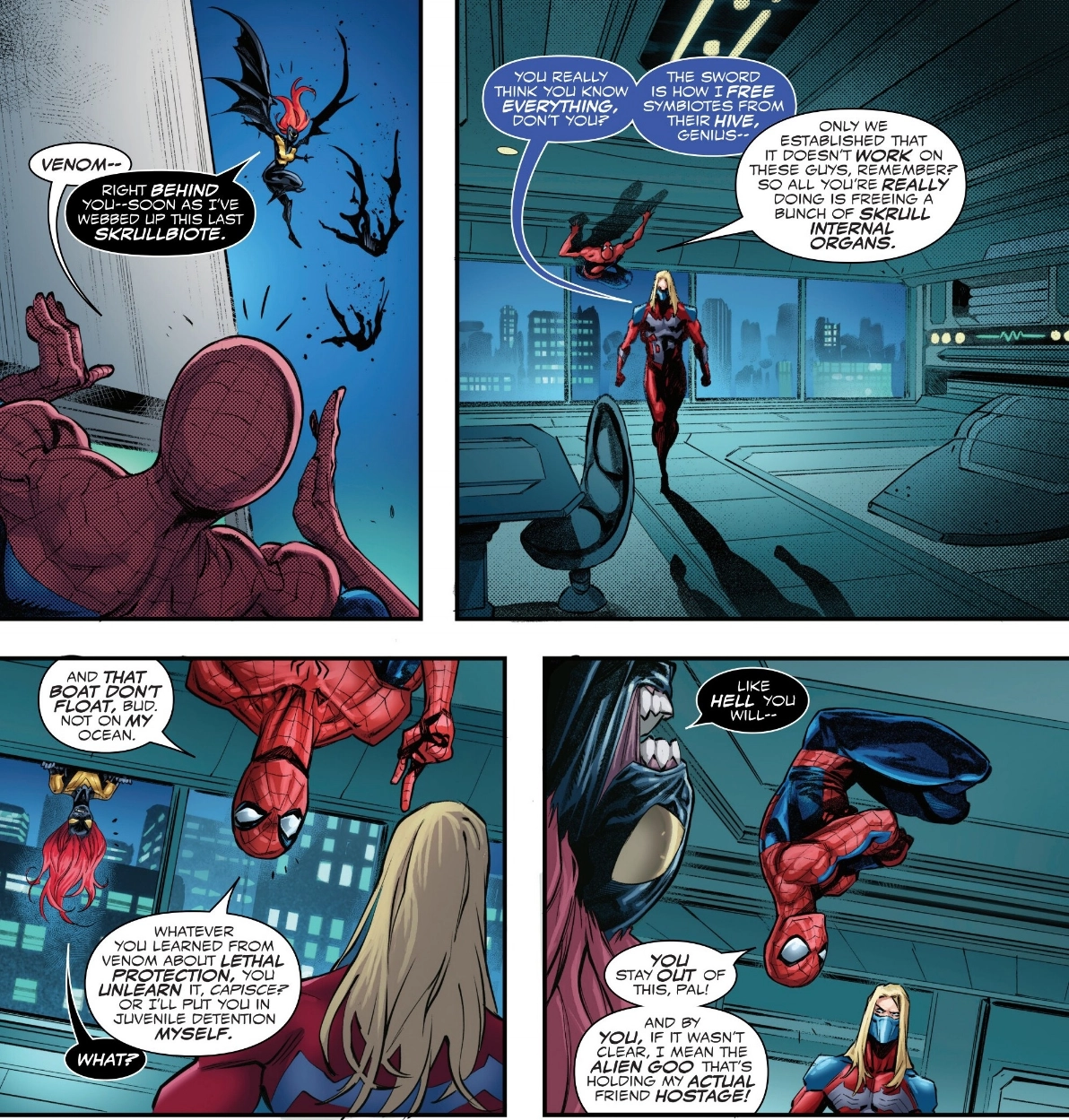 Spidey argues with Dylan about his violent methods in Queen in Black #3