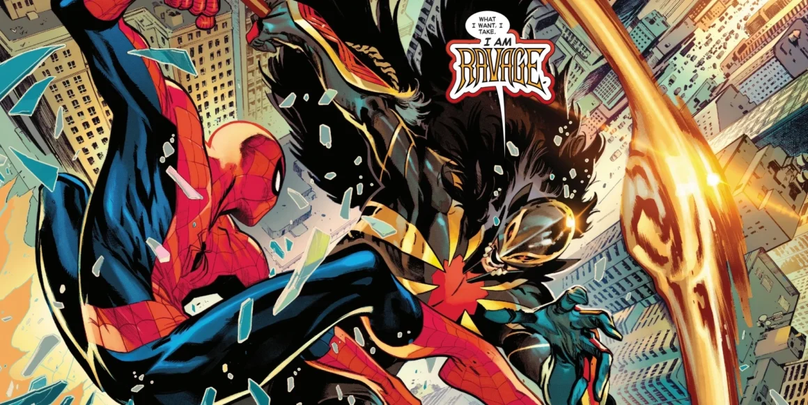 Spider-Man fighting Ravage in Amazing Spider-Man #1000