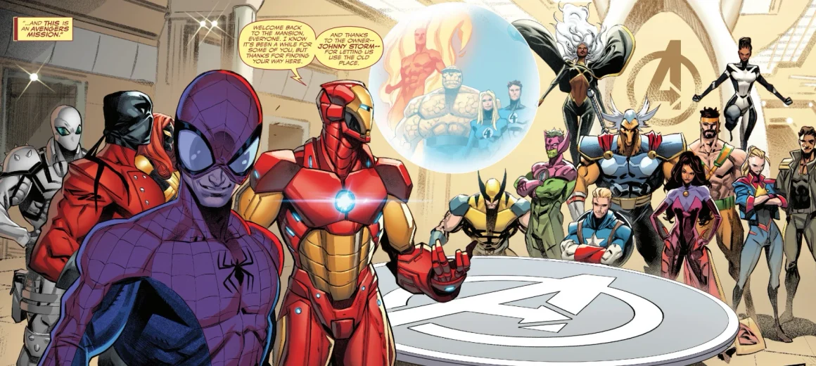 Meeting at the Fantastic Four's mansion in Queen in Black #1