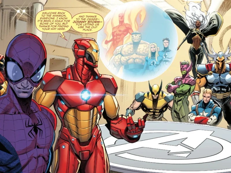 Meeting at the Fantastic Four's mansion in Queen in Black #1
